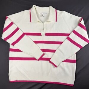 Max Studio White Pink Striped Sweater Size XL